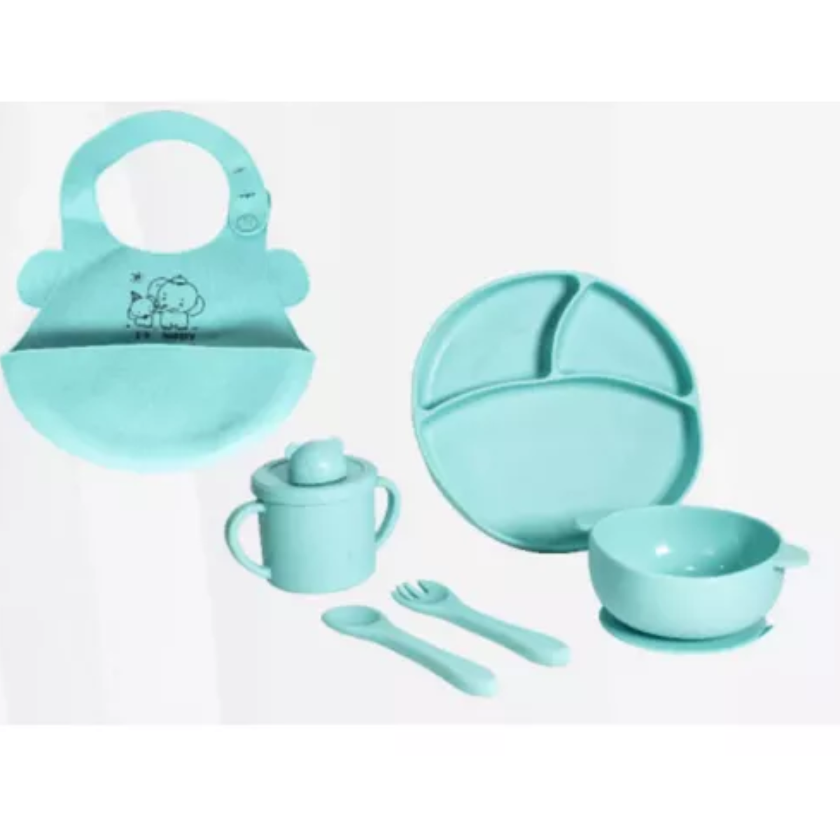 Set Platos Con Cubiertos Y babero